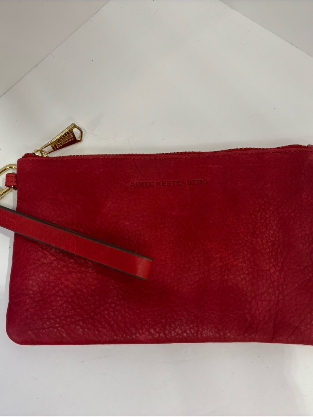 Aimee Kestenberg Red Leather Charging Wristlet Clutch Built-In Phone Charger